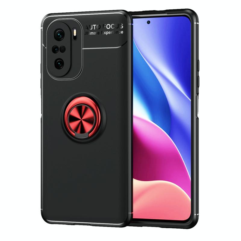 Voor Redmi K40 Pro + metalen ringhouder 360 graden roterende TPU-behuizing (zwart + rood)