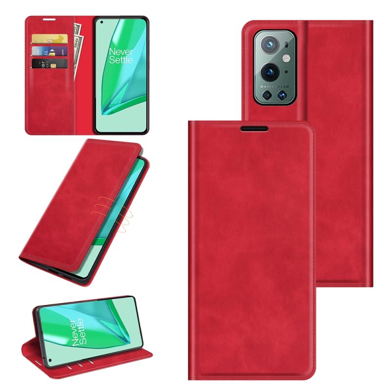 Voor OnePlus 9 Pro Retro-skin Business magnetische zuig lederen case met houder en kaart slots &portemonnee (rood)