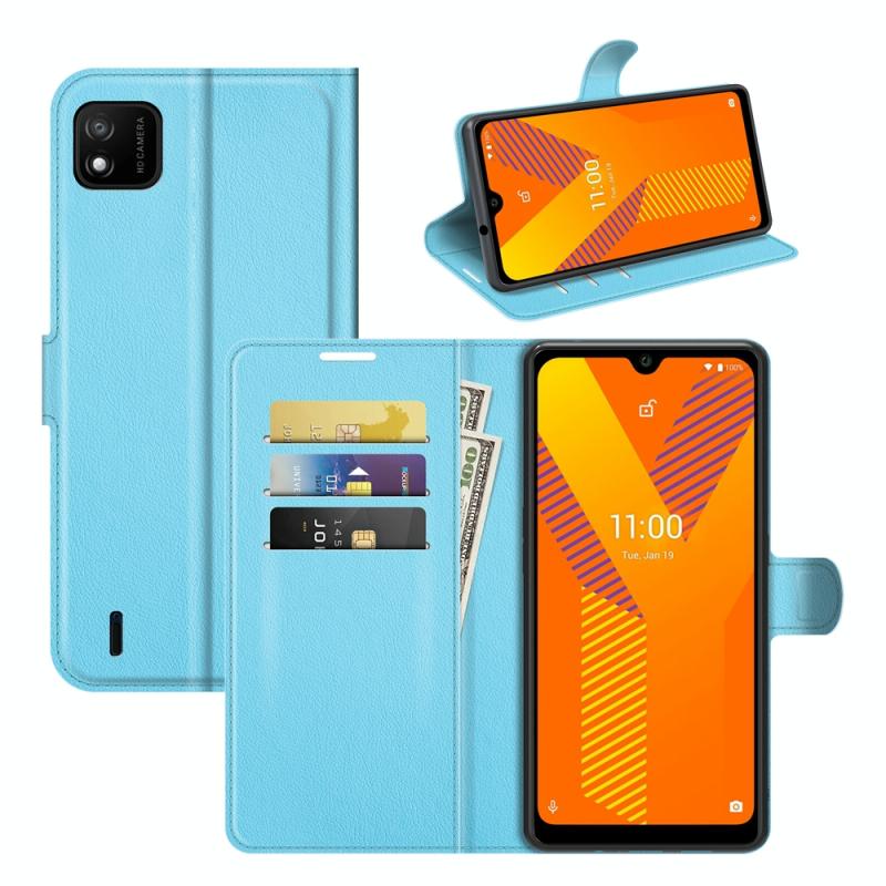 Voor Wiko Y62 Litchi textuur horizontale flip beschermende hoes met houder en kaart slots &portemonnee (blauw)