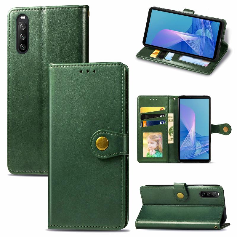 Voor Sony Xperia 10 III Solid Color Leather Buckle Case met Lanyard & Photo Frame & Card Slot & Wallet & Stand-functie