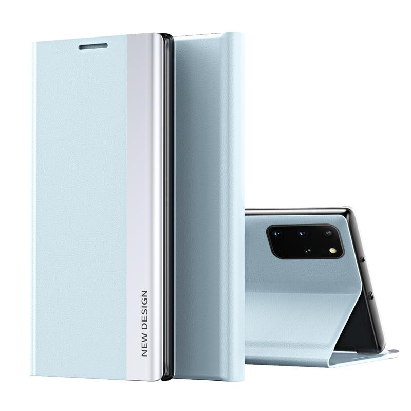 Voor Samsung Galaxy Note20 Side Gegalvaniseerde Magnetische Ultra-Dunne Horizontale Flip Lederen Hoesje met Houder (Lichtblauw)