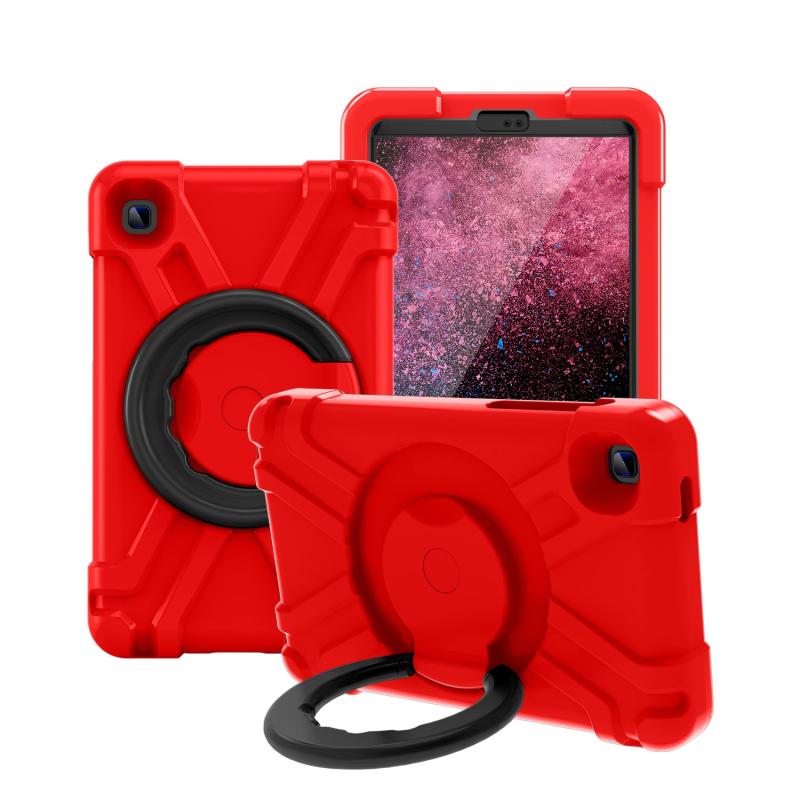 Voor Galaxy Tab A7 Lite T220/T225 PC + Silicone Shockproof Combinatie geval met 360 graden roterende houder en handvat (rood + zwart)