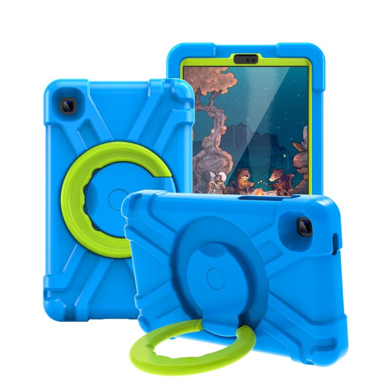 Voor Galaxy Tab A7 Lite T220 / T225 PC + Siliconen Schokbestendig Combinatiecase met 360 graden roterende houder & handvat (blauw + gras groen)