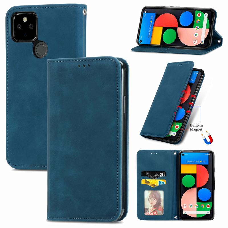 Voor Google Pixel 5a 5G retro huid voelen business magnetische horizontale flip lederen geval met houder en kaart slots &portemonnee & fotolijst (blau