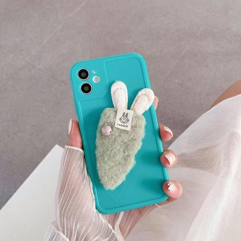 Cartoon pluche wortel bunny shockproof siliconen tpu case voor iphone 11 pro