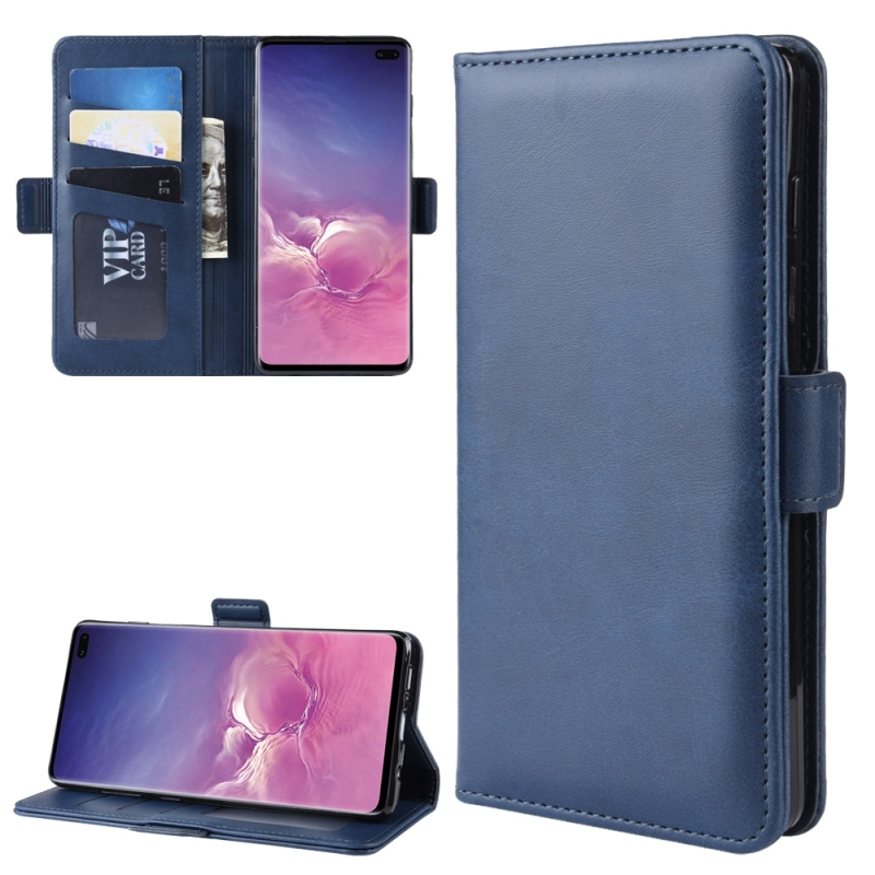 Dual-Side magnetische Buckle horizontale Flip lederen case voor Galaxy S10 Plus met houder & kaartsleuven & portemonnee & fotolijstjes (donkerblauw)
