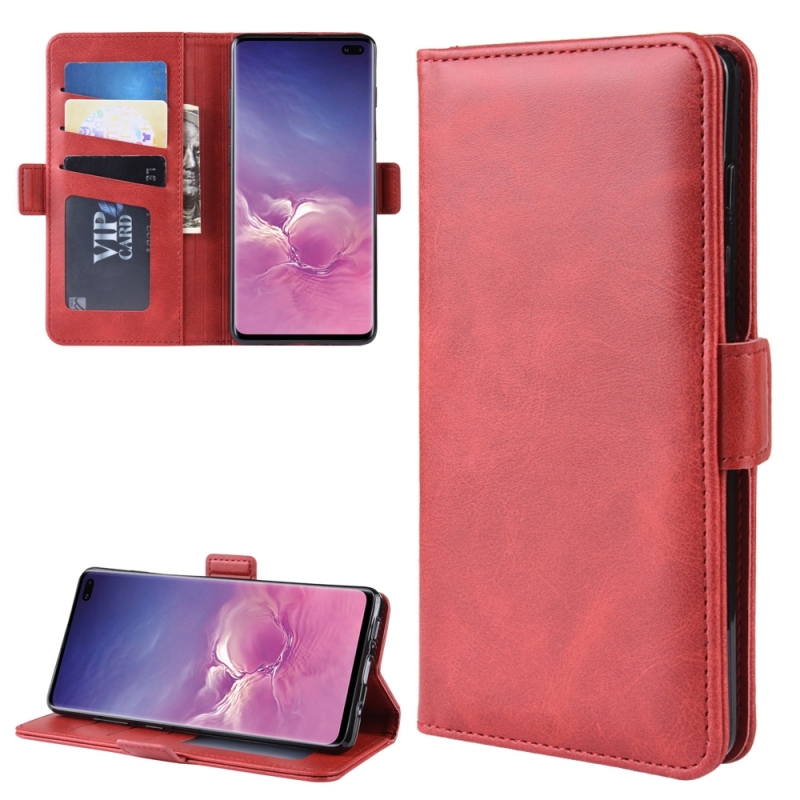 Dual-Side magnetische Buckle horizontale Flip lederen case voor Galaxy S10 Plus met houder & kaartsleuven & portemonnee & fotolijstjes (rood)