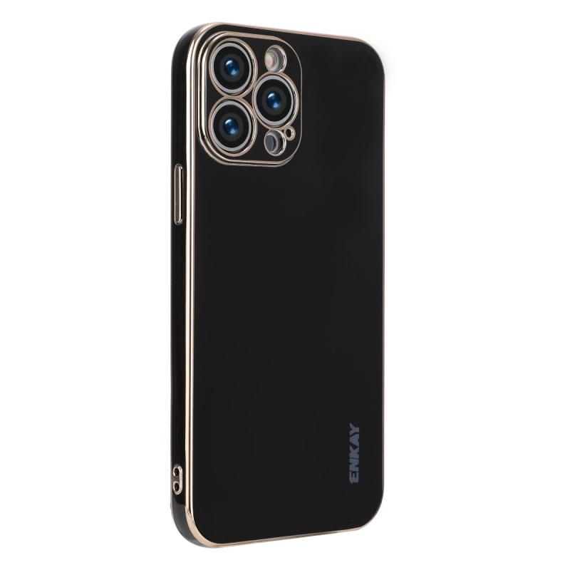 ENKAY Vergulde Gold Edge TPU Case voor iPhone 13 Pro Max (Zwart)