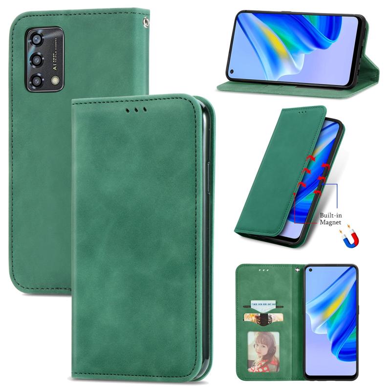 Voor Oppo A95 5G Retro Skin Feel Magnetic Horizontal Flip Leather Telefoon Case