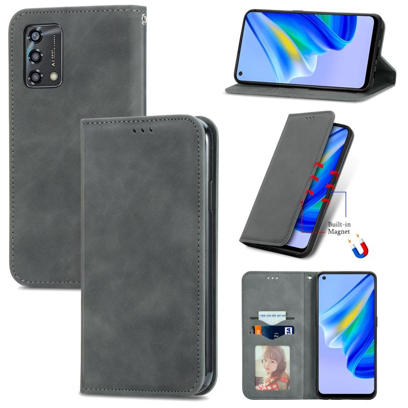 Voor Oppo A95 5G Retro Skin Feel Magnetic Horizontal Flip Leren Telefoonhoesje (Gray)