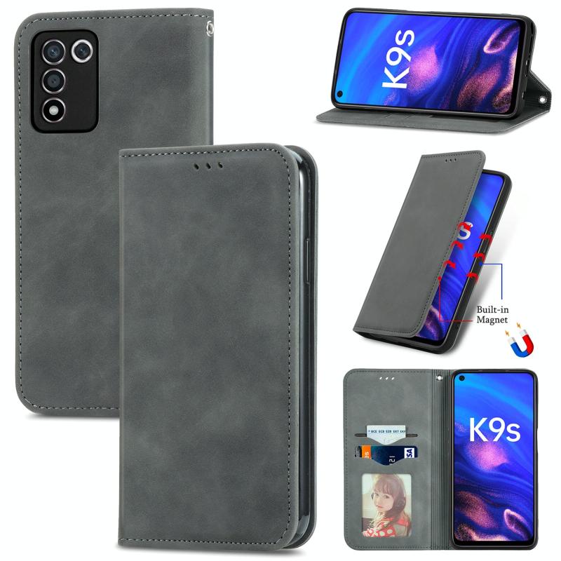 Voor Oppo K9S Retro Skin Feel Magnetic Horizontal Flip lederen telefoonhoes