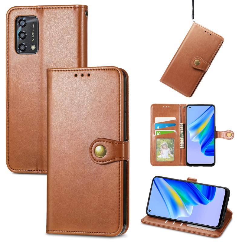 Voor Oppo A95 4G Solid Color Leather Buckle Phone Case (Brown)