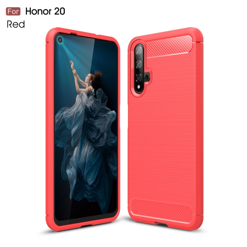 Geborsteld textuur koolstofvezel TPU Case voor Huawei Honor 20 (rood)