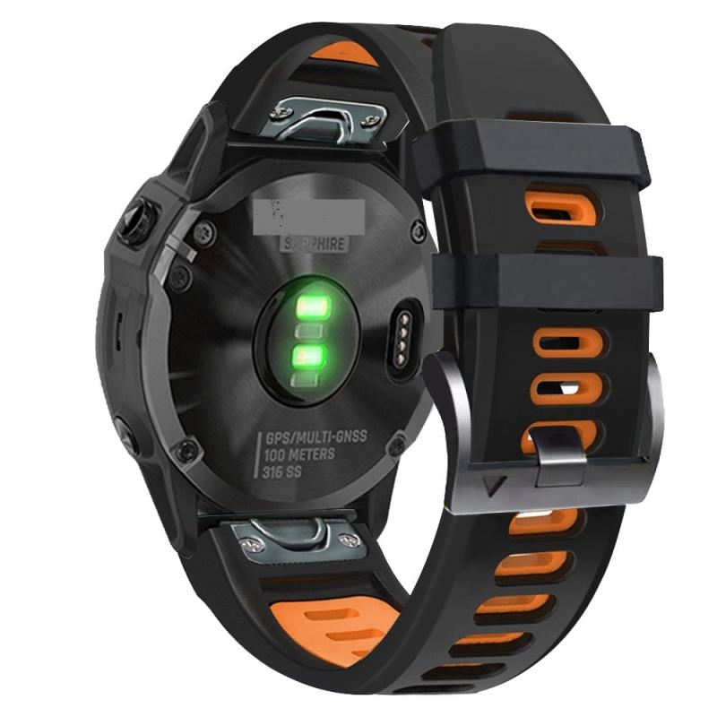 Voor Garmin Fenix 6x 26mm Silicone Sports Two-Color Watch Band (Black+Orange)