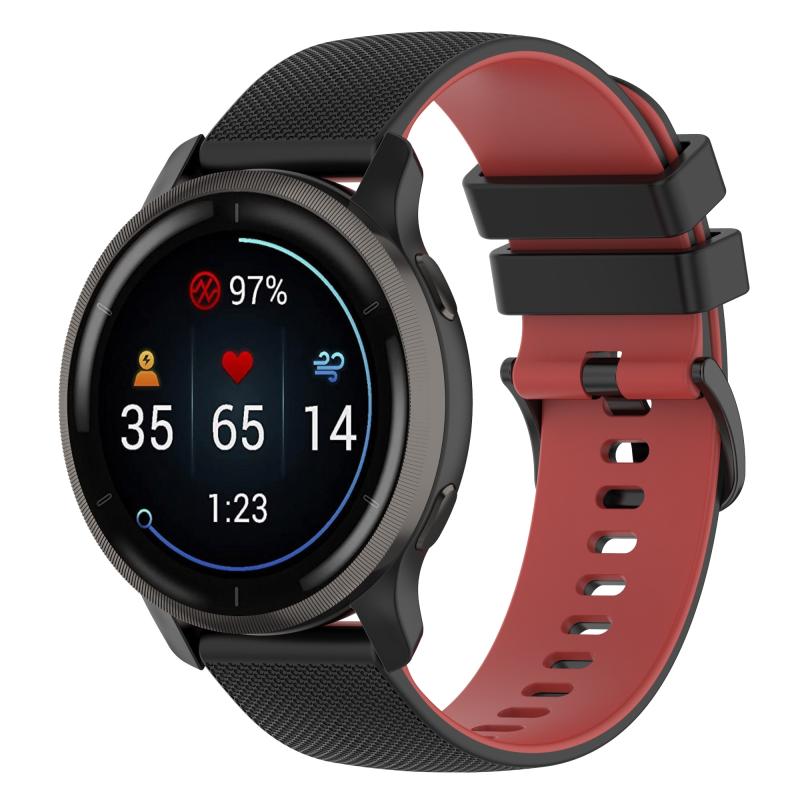 Voor Garmin Venu SQ 20 mm geruite tweekleurige siliconen horlogeband (zwart + rood)