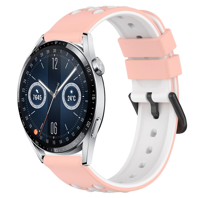 Voor Huawei Watch GT3 42 mm 20 mm tweekleurige poreuze siliconen horlogeband (roze + wit)