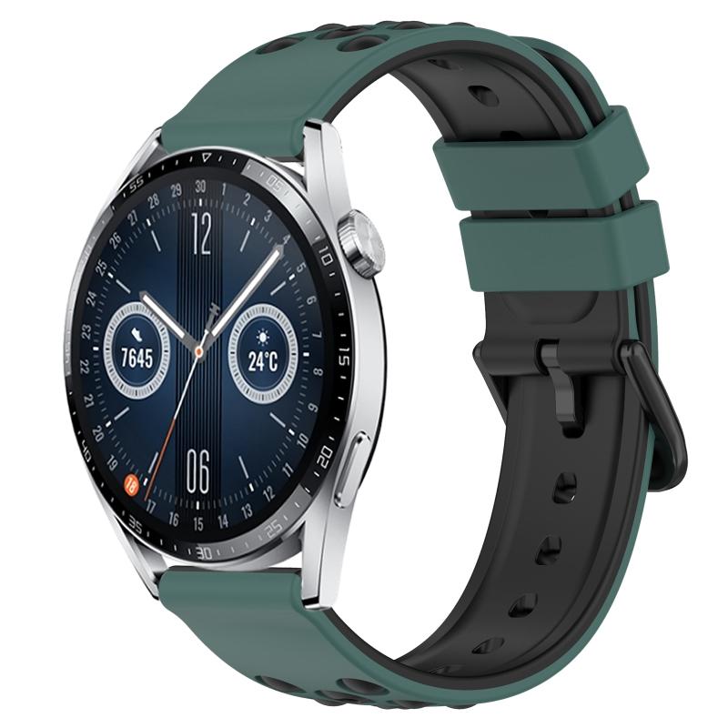 Voor Huawei Watch GT3 42 mm 20 mm tweekleurige poreuze siliconen horlogeband (olijfgroen + zwart)