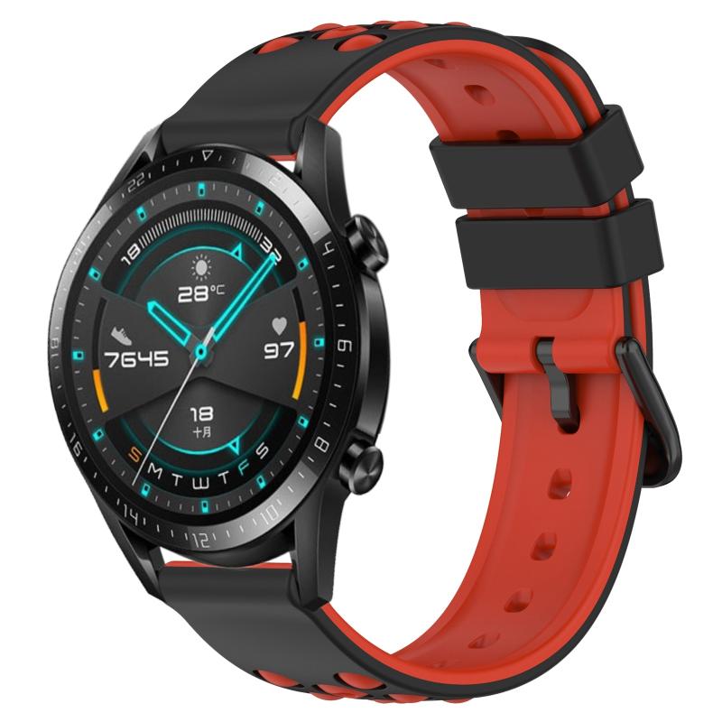 Voor Huawei Watch GT2 42 mm 20 mm tweekleurige poreuze siliconen horlogeband (zwart + rood)