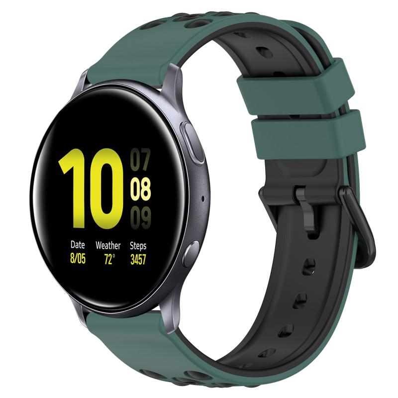 Voor Samsung Galaxy Watch Active2 40 mm 20 mm tweekleurige poreuze siliconen horlogeband (olijfgroen + zwart)