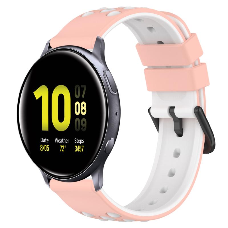 Voor Samsung Galaxy Watch Active2 44 mm 20 mm tweekleurige poreuze siliconen horlogeband (roze + wit)