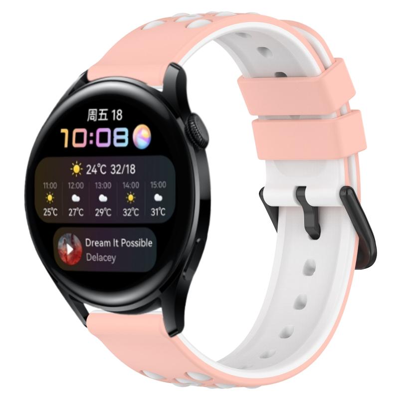 Voor Huawei Watch 3 22 mm tweekleurige poreuze siliconen horlogeband (roze + wit)