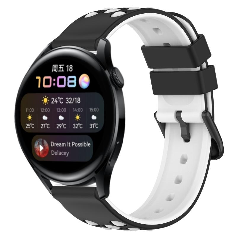 Voor Huawei Watch 3 22 mm tweekleurige poreuze siliconen horlogeband (zwart + wit)