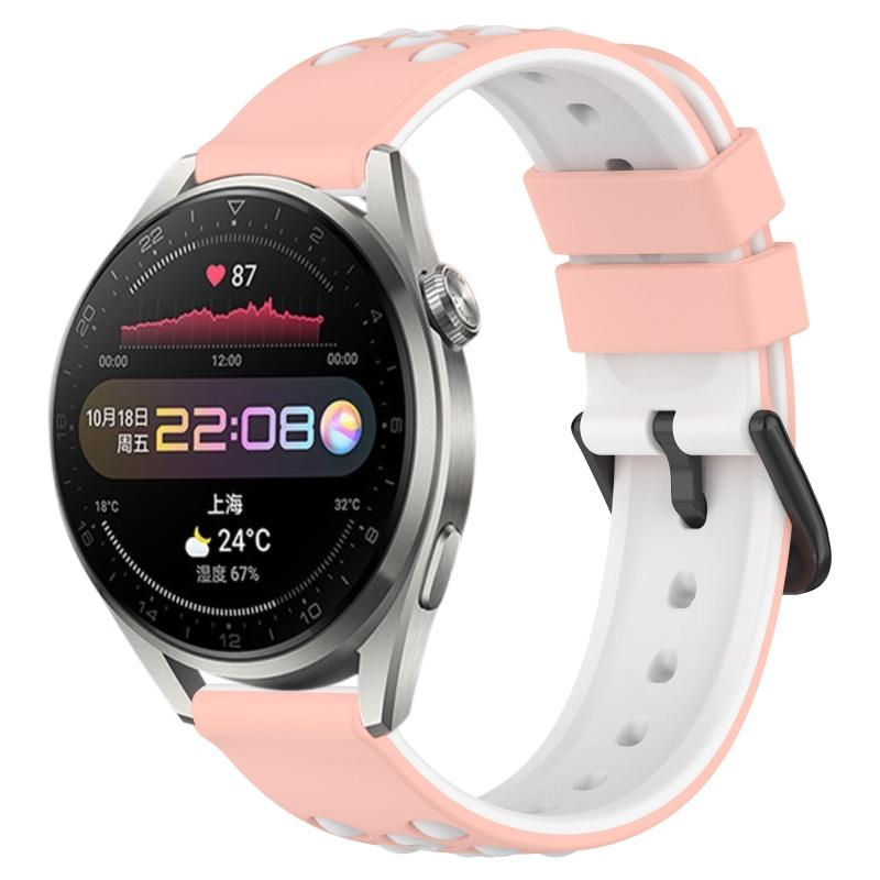 Voor Huawei Watch 3 Pro 22 mm tweekleurige poreuze siliconen horlogeband (roze + wit)
