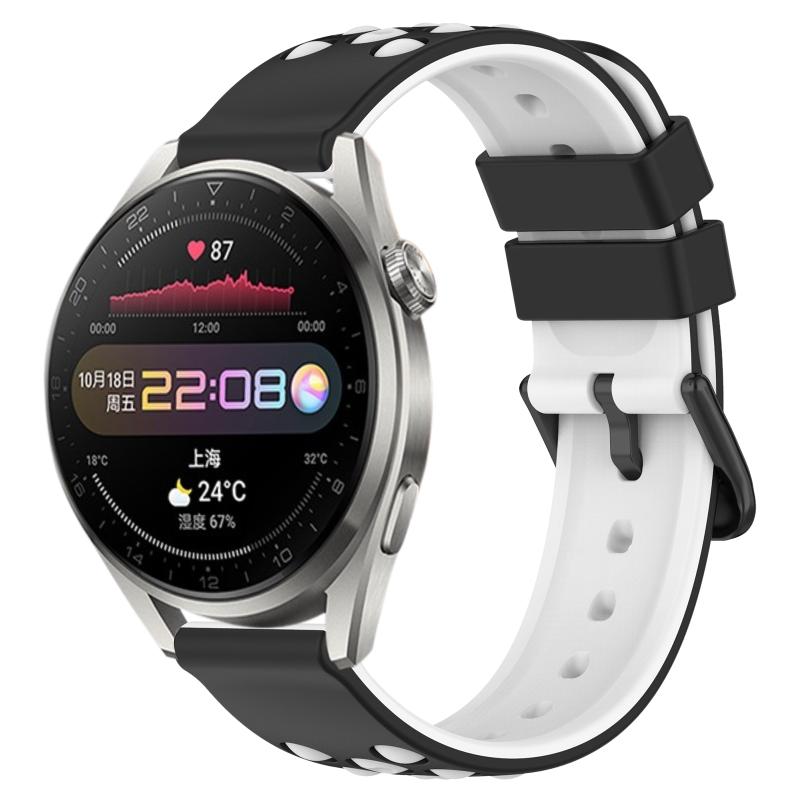 Voor Huawei Watch 3 Pro 22 mm tweekleurige poreuze siliconen horlogeband (zwart + wit)
