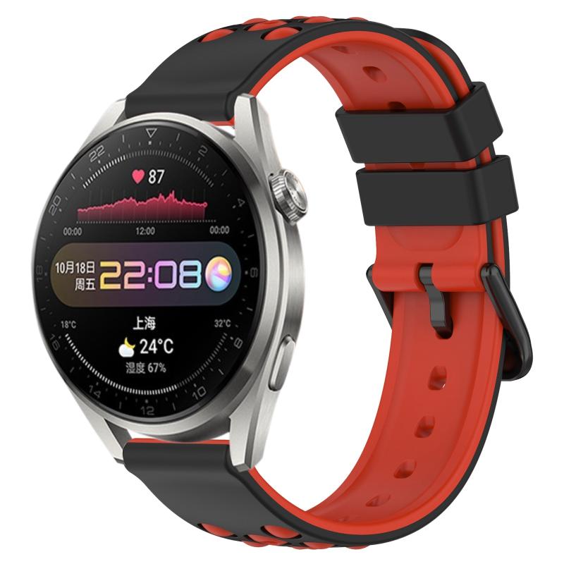 Voor Huawei Watch 3 Pro 22 mm tweekleurige poreuze siliconen horlogeband (zwart + rood)