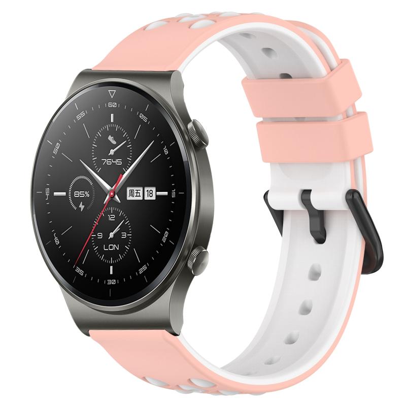 Voor Huawei GT2 Pro 22 mm tweekleurige poreuze siliconen horlogeband (roze + wit)
