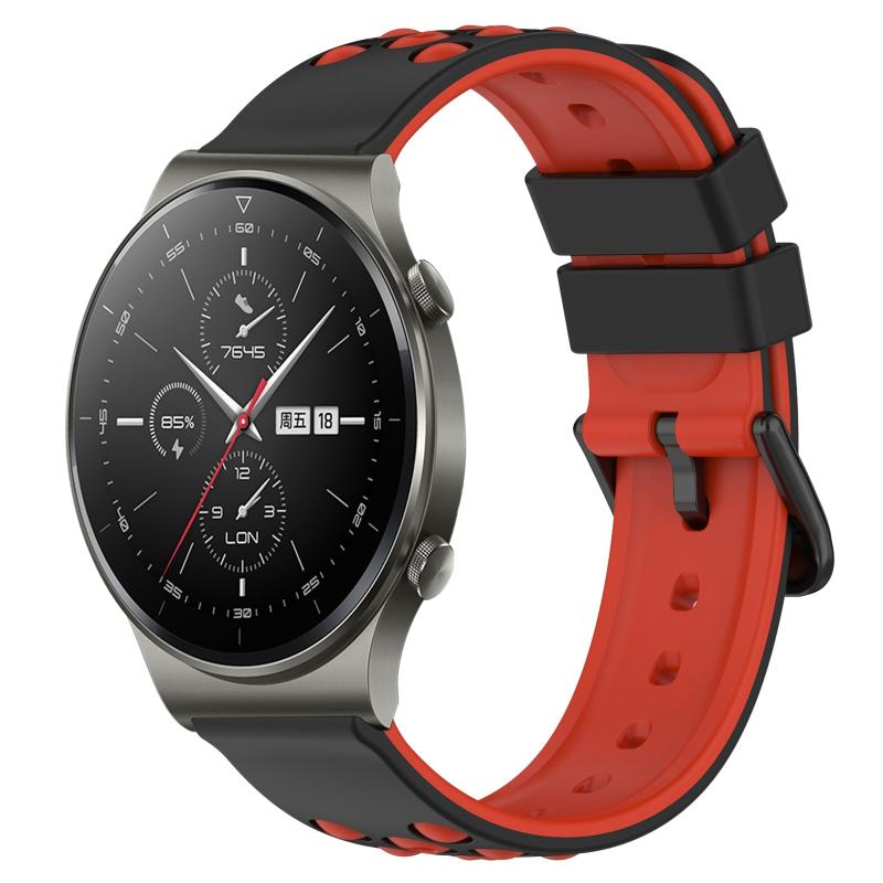 Voor Huawei GT2 Pro 22 mm tweekleurige poreuze siliconen horlogeband (zwart + rood)