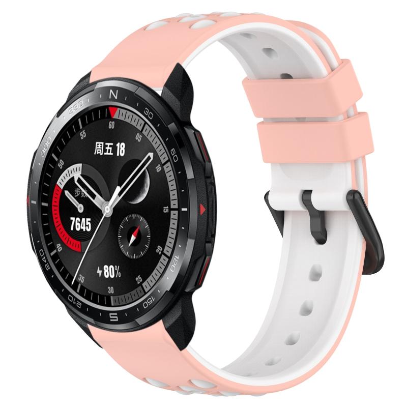 For Honor Watch GS Pro 22 mm tweekleurige poreuze siliconen horlogeband (roze + wit)