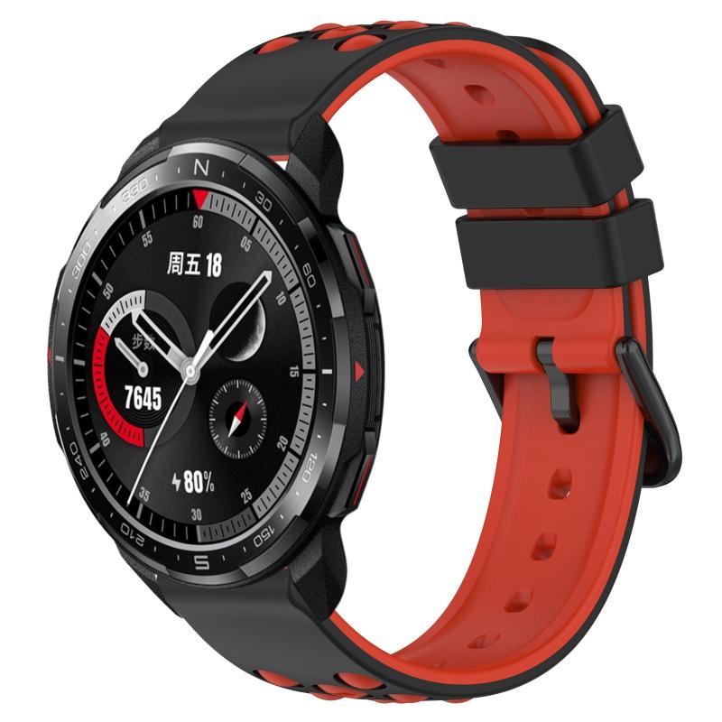 For Honor Watch GS Pro 22 mm tweekleurige poreuze siliconen horlogeband (zwart + rood)