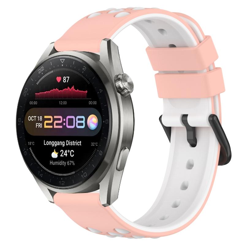 Voor Huawei Watch 3 Pro Nieuwe 22 mm tweekleurige poreuze siliconen horlogeband (roze + wit)