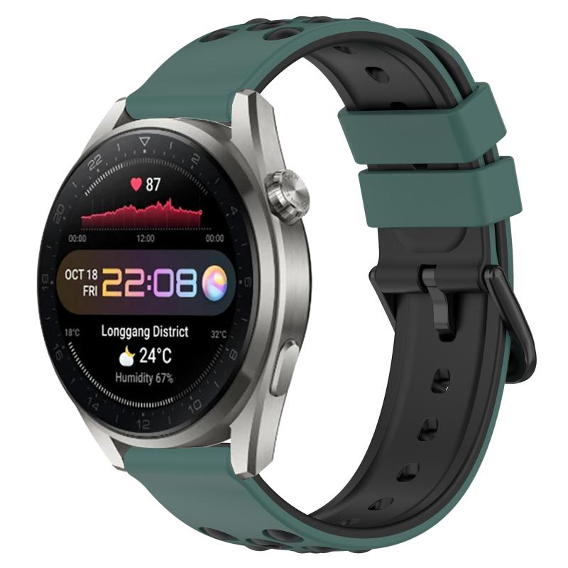Voor Huawei Watch 3 Pro Nieuwe 22 mm tweekleurige poreuze siliconen horlogeband (olijfgroen + zwart)