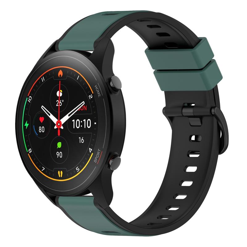 Voor Xiaomi MI Watch S1 Pro 22 mm tweekleurige siliconen horlogeband (olijfgroen + zwart)