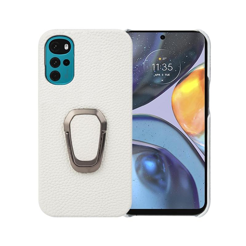 Voor Motorola Moto G22 Ring Houder Litchi Textuur Lederen Telefoon Case (Wit)