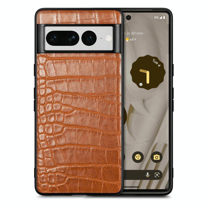 Voor Google Pixel 7 Pro Crocodile Grain Leather Back Cover Phone Case (Bruin)