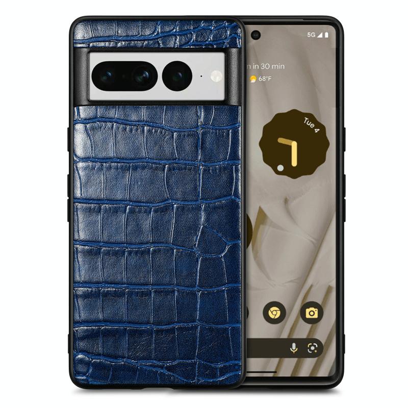 Voor Google Pixel 7 Pro Crocodile Grain Leather Back Cover Phone Case (Blauw)