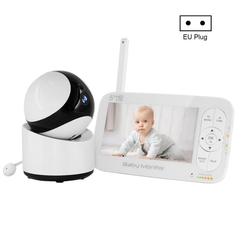 DY55A Ingebouwde slaapliedjes Video Babyfoon 5 inch scherm Digitale draadloze babyfooncamera (EU-stekker)