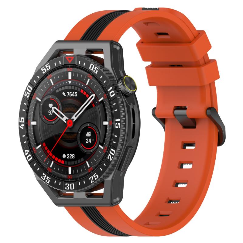 Voor Samsung Galaxy Watch3 45 mm 22 mm verticale tweekleurige siliconen horlogeband (oranje + zwart)