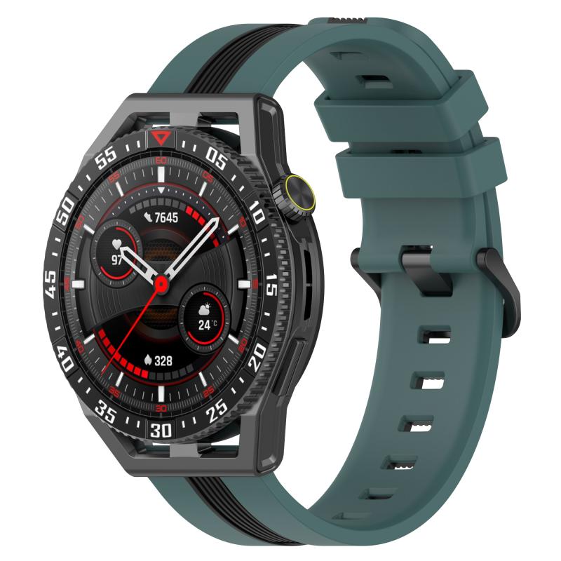 Voor Samsung Galaxy Watch3 45 mm 22 mm verticale tweekleurige siliconen horlogeband (groen + zwart)