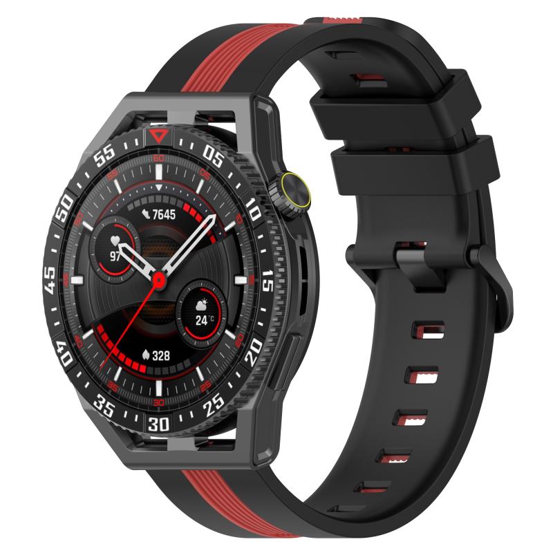 Voor Samsung Galaxy Watch3 45 mm 22 mm verticale tweekleurige siliconen horlogeband (zwart + rood)