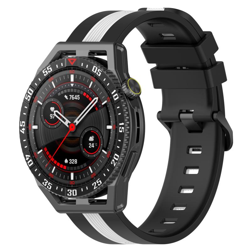 Voor Samsung Gear S3 Frontier 22 mm verticale tweekleurige siliconen horlogeband (zwart + wit)