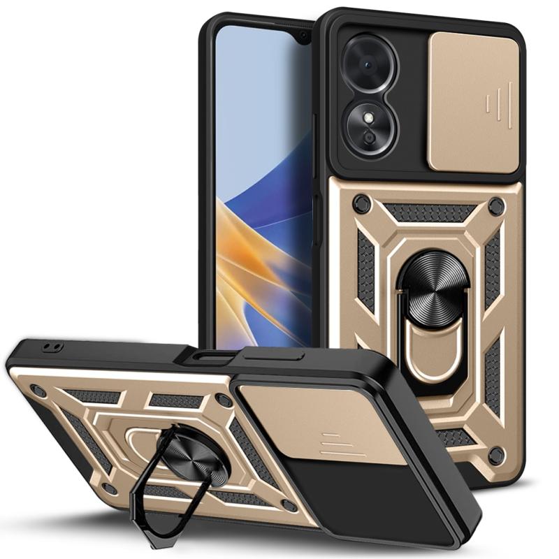 Voor OPPO A17 Sliding Camera Cover Design Telefoonhoes (Goud)