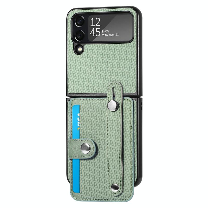 Voor Samsung Galaxy Z Flip3 5G Polsband Kickstand Card Wallet Back Cover Phone Case(Groen)