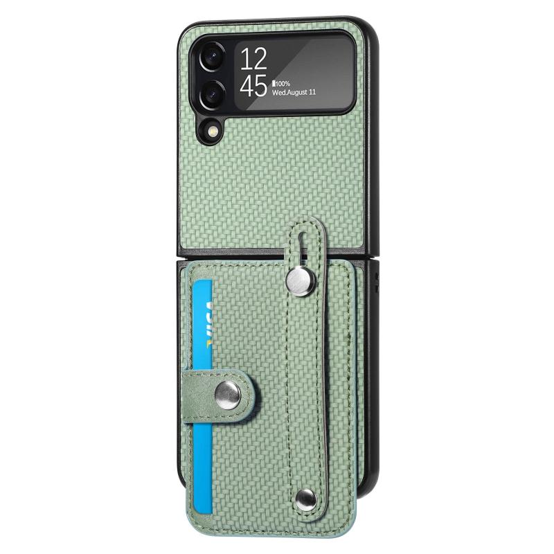 Voor Samsung Galaxy Z Flip 5G Polsband Kickstand Card Wallet Back Cover Phone Case(Groen)