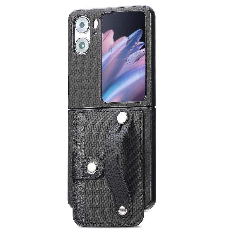 Voor OPPO Find N2 Flip Polsband Kickstand Card Wallet Back Cover Phone Case(Black)