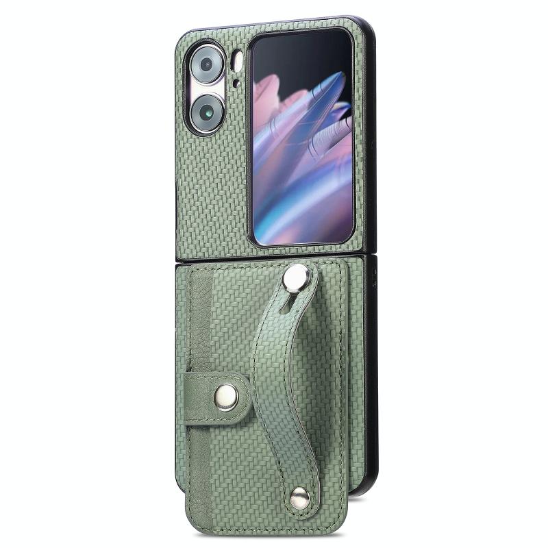 Voor OPPO Find N2 Flip Polsband Kickstand Card Wallet Back Cover Phone Case(Groen)