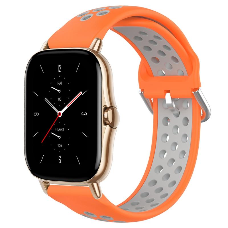 Voor Amazfit GTS 2 20 mm geperforeerde ademende sport siliconen horlogeband (oranje + grijs)